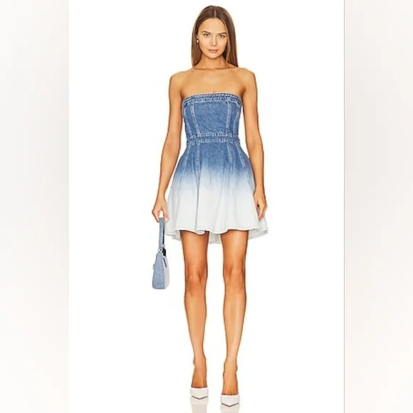 NWT Amanda Uprichard Meryl Strapless Denim Mini in Blue & White Ombre - Sz Small - Picture 5 of 14